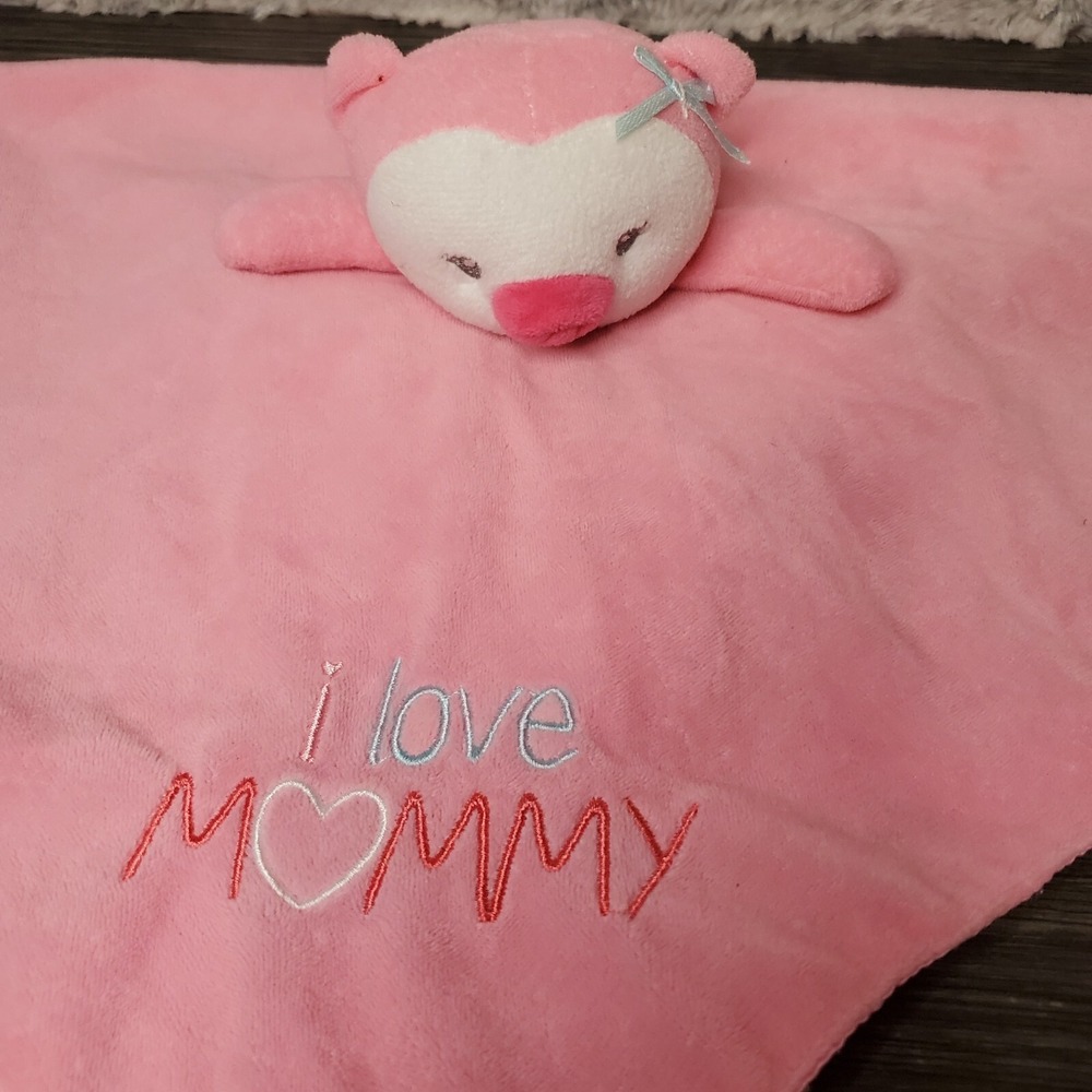 Baby Starters Pink Penquin I Love‎ Mommy Security Blanket Lovey Rattle Satin